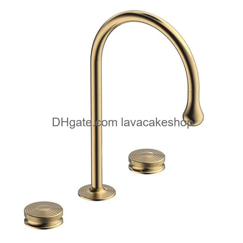 basin faucets bathroom sink faucet gold paint brass 3 holes double handle luxury bathbasin bathtub tap and cold water mixer1