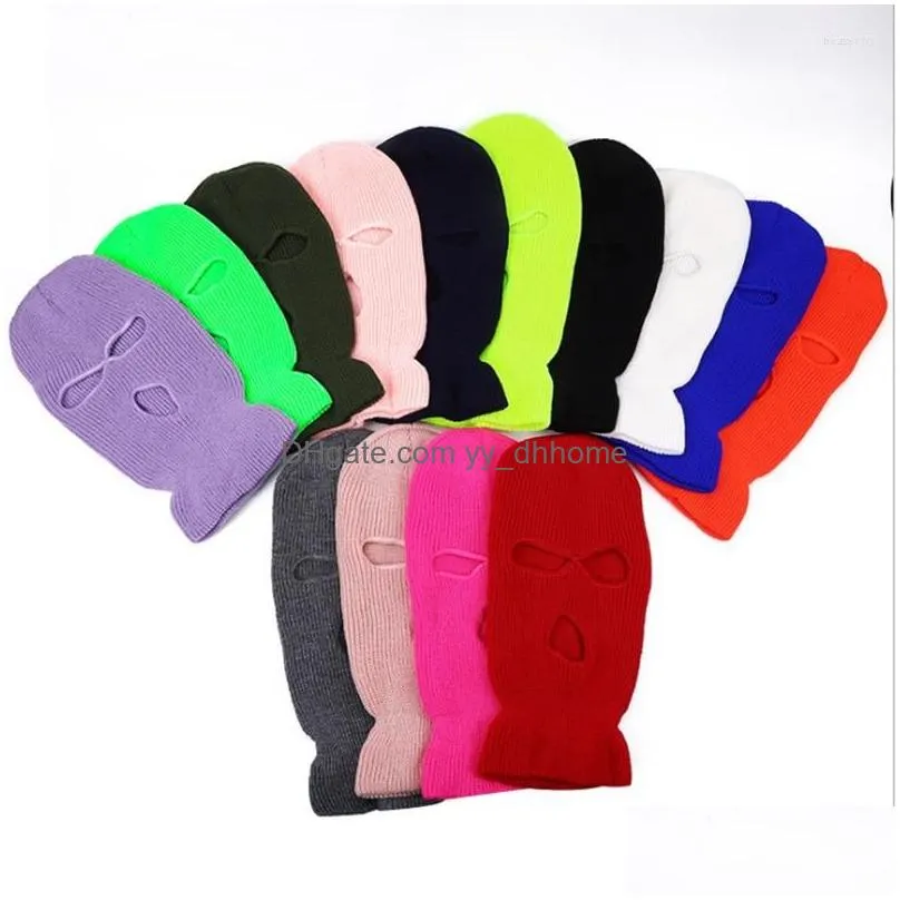 berets 3 holes solid color hip hop keep warm men ski mask balaclava elasticity winter outdoor ride unisex women beanie knitted hat