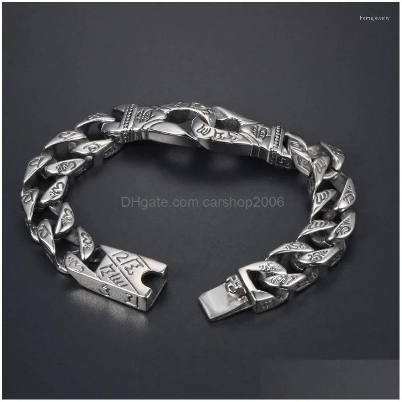 link bracelets punk chinese buddha stainless steel bracelet man metal buddhism om mantras prayer braclet gifts for men