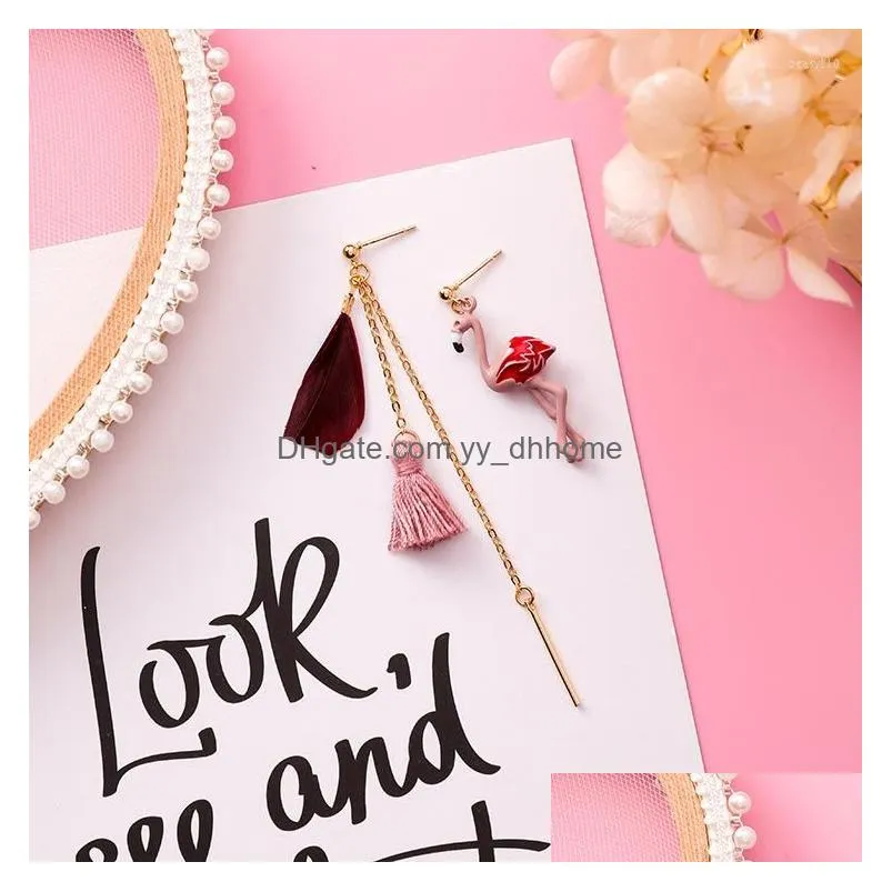 backs earrings shifeel fashion korea asymmetry flamingo red feather tassel sweet romantic ear clip earless hole long pendients