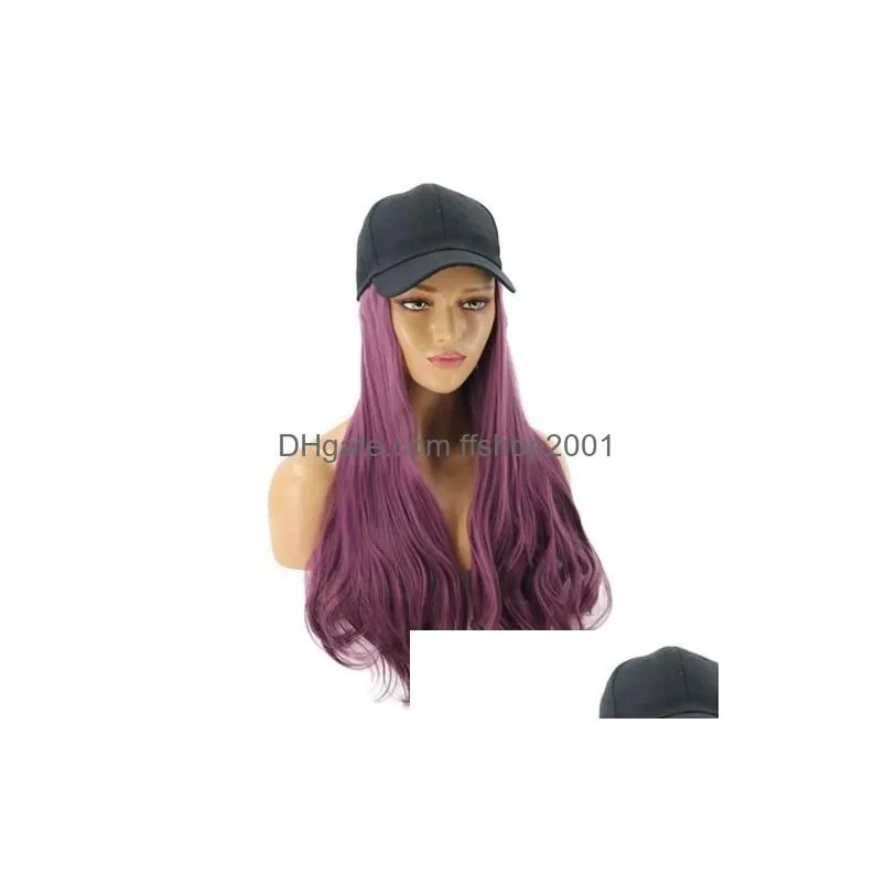 women girl long curly wig synthetic hairpiece hair extension with baseball cap fashionable antiultraviolet sun hat streetwear