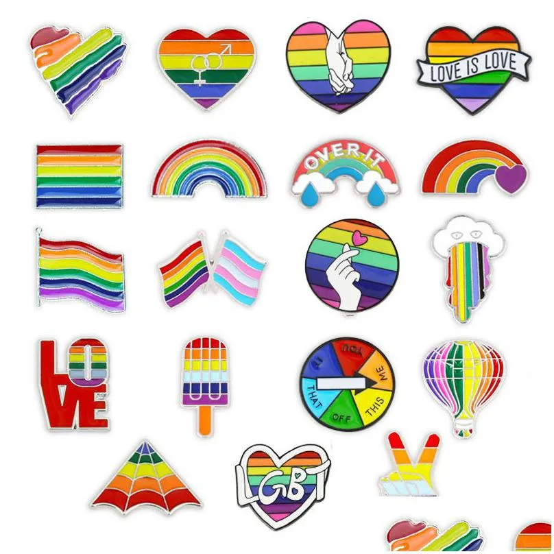 lgbt party art rainbow custom enamel pins flag love heart brooches bag shirt lapel pin rainbow clouds yes gesture badges jewelry gifts