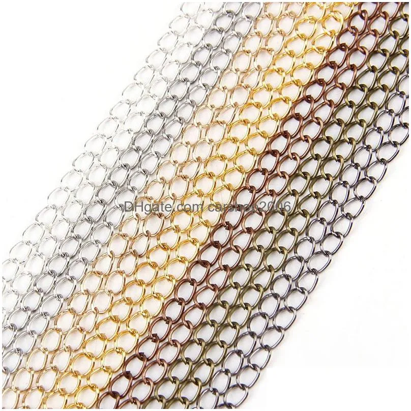 5m/lot 0.8x4.5x6mm metal iron necklace chains 7colors bulk open link chains lot for diy bracelets jewelry making finding