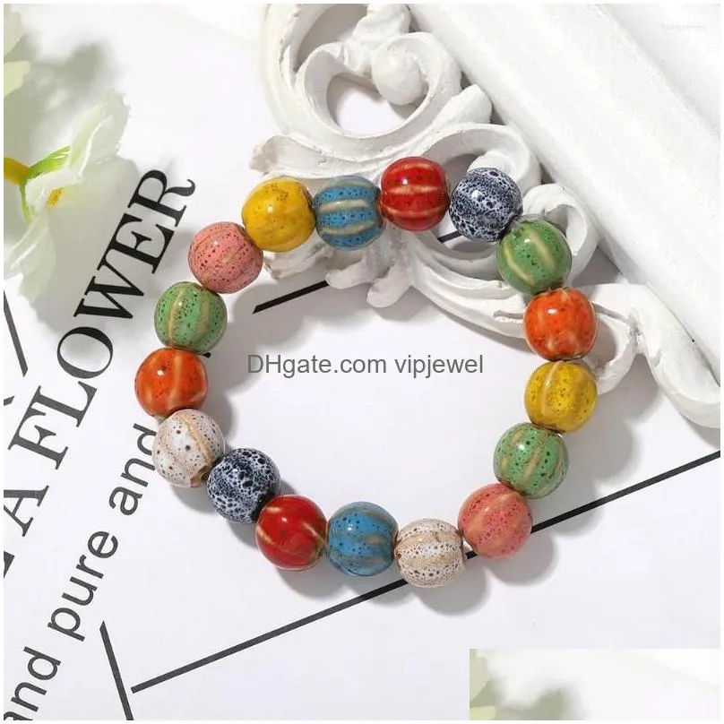 strand dvacaman bohemian leopard beads volcanic rock flower glaze bracelet for women trendy handmade ceramic jewelry wholesale