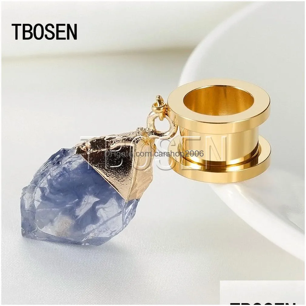 tbosen dangle ear plugs piercing tunnels crystal eardrop body jewelry steel screw earring gauges expander women fashion gift 2pc