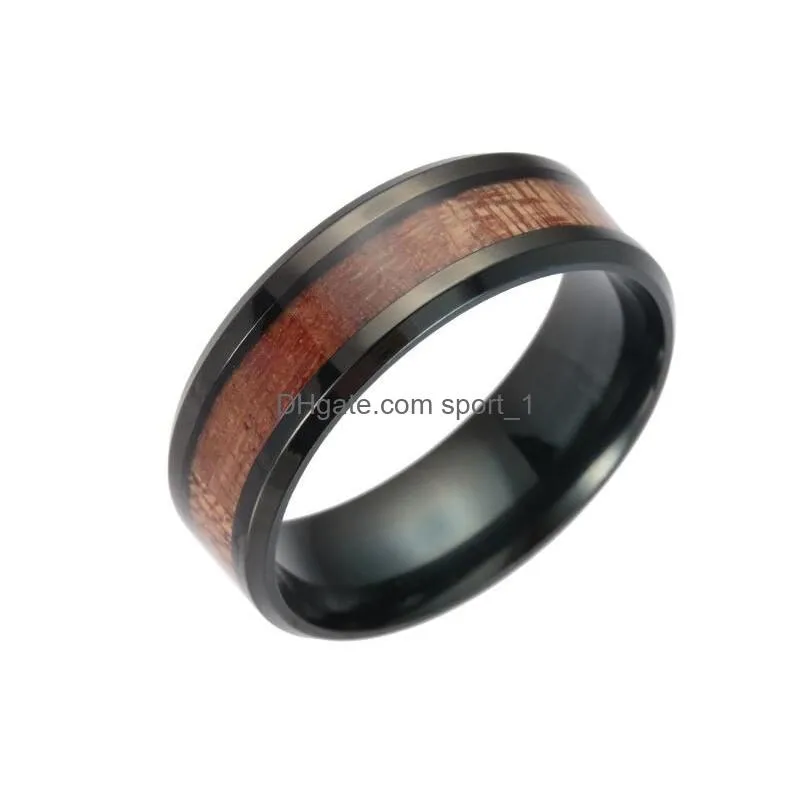 8mm stainless steel wood pattern classic wedding band ring for men women fashion jewelry