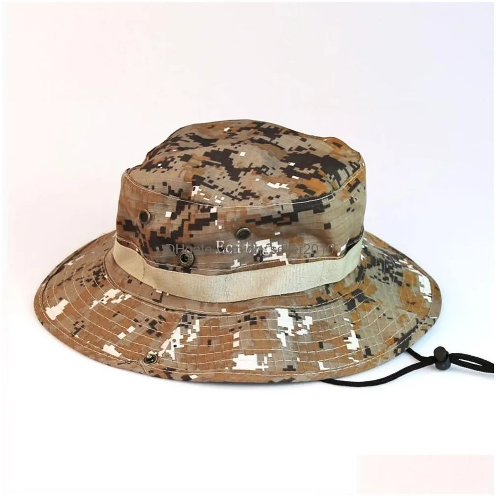 wholesale5x womens mens unisex cool camo camouflage boonie cap sun bucket brim bush army fishing hiking a2 hunting hat