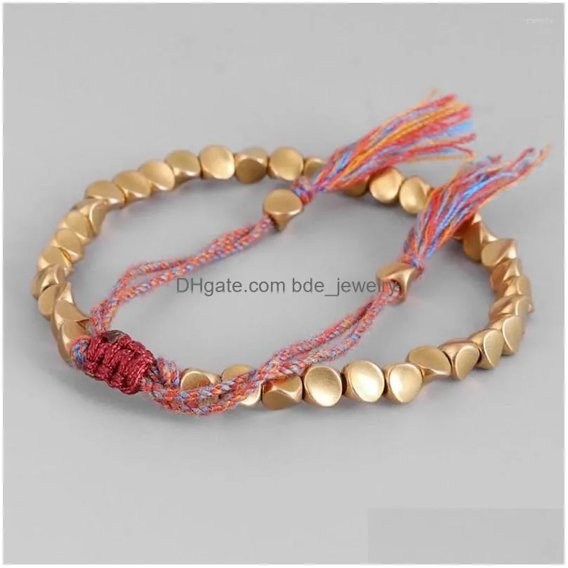 link bracelets handmade tibetan buddhist braided cotton copper beads lucky rope bracelet bangles for women men thread religion
