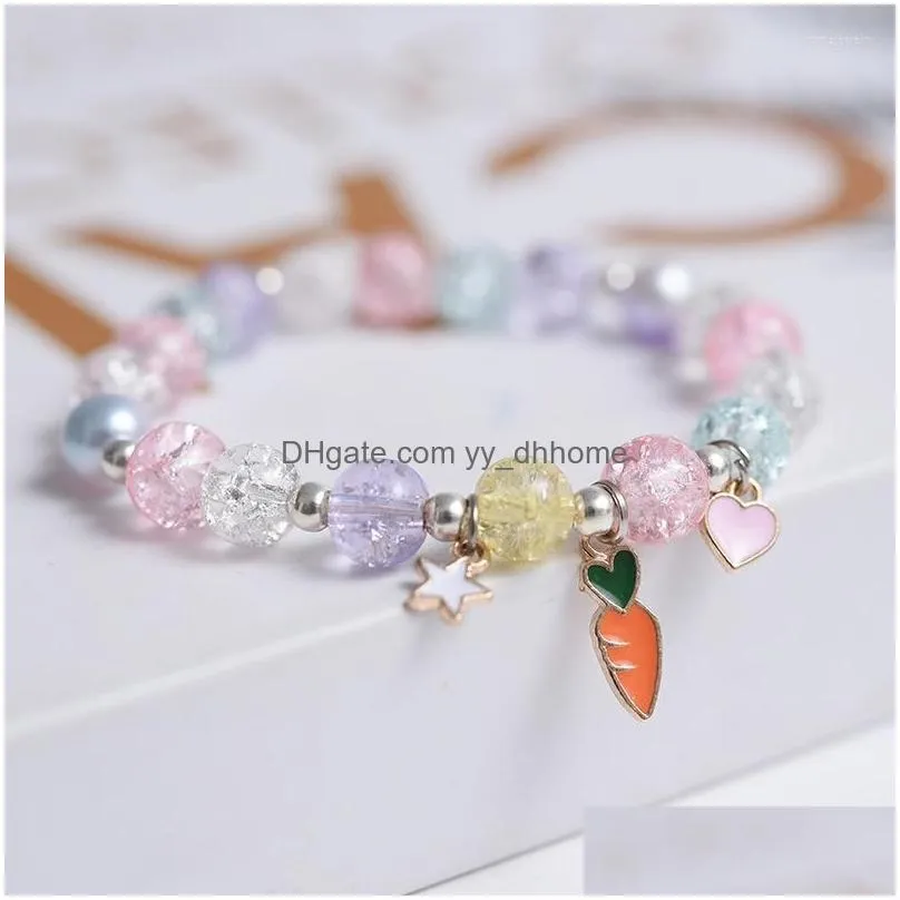 strand pink crystal beaded female small strawberry color cartoon bracelet women student friend jewelry gift glass
