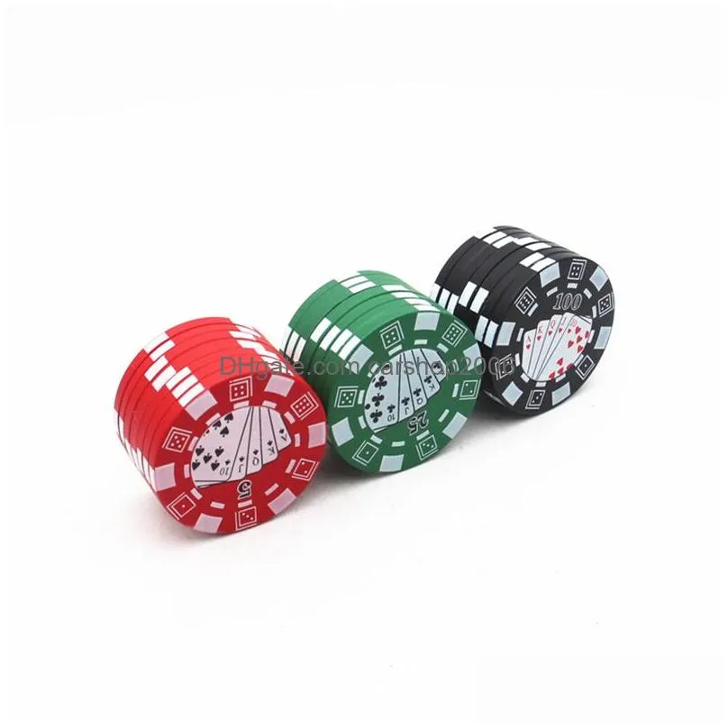 plastic 40mm herb grinder creativity poker chip style household smoking accessories 3 layers aluminum alloy tobacco grinders