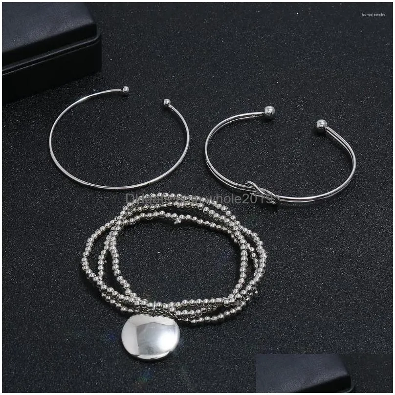 strand wesparking emo bracelets on hand silver plated three pieces bracelet set open cuff elastic string 2023 trend impact for unisex