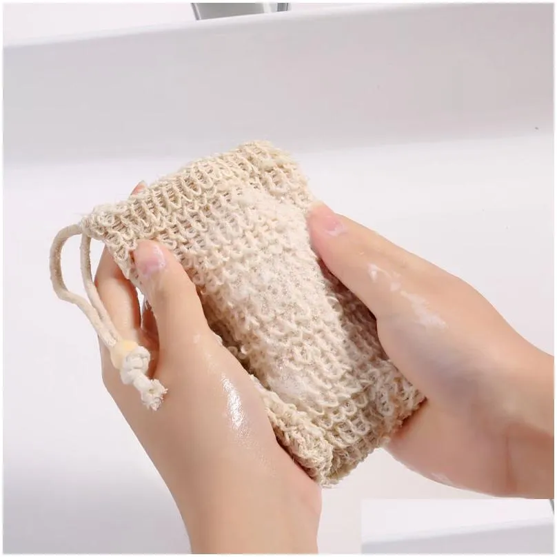 bath toilet supplies natural cotton linen shower soap preservation sack exfoliator mesh foamer massage scrub loofah not hurt skin with drawstring bag