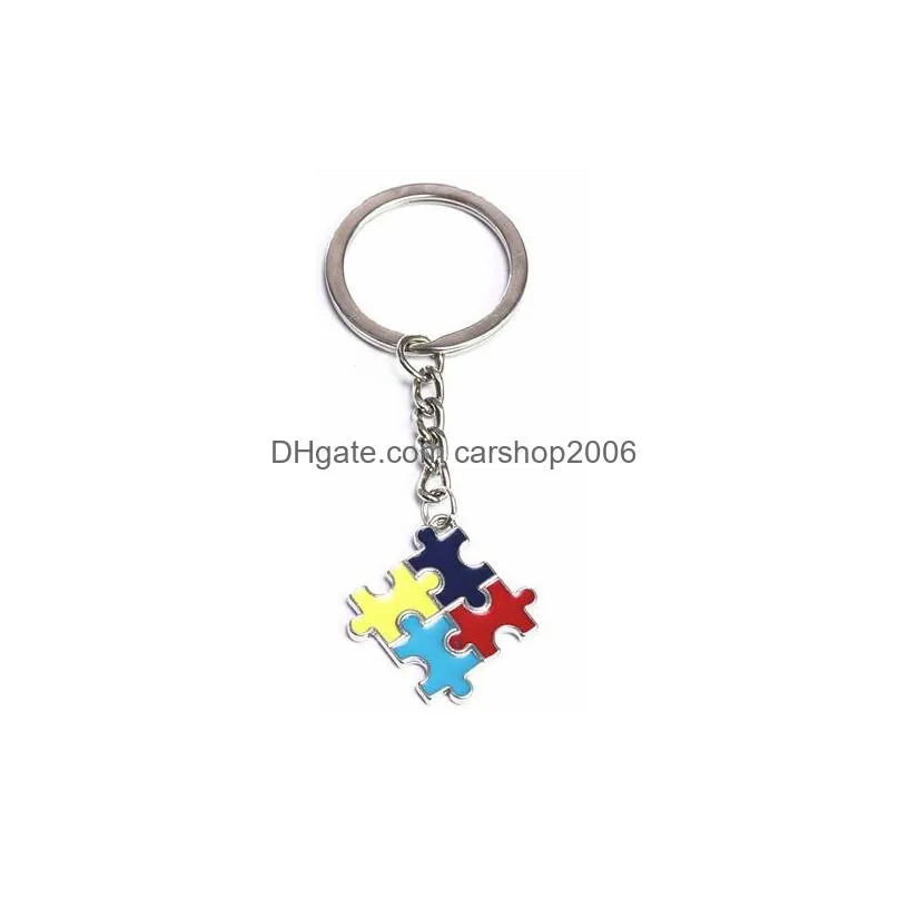 creative puzzle keychain pendant diy metal keychain luggage decoration keyring gift jigsaw key chain