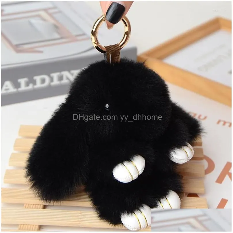 keychains fluffy faux fur keychain for women plush pompom hare key chain on bag car trinket female jewelry party dolls gift