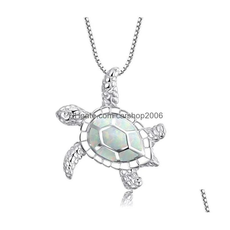 opal turtle pendant necklace silver chain jewelry for woman gift fashion cute necklaces