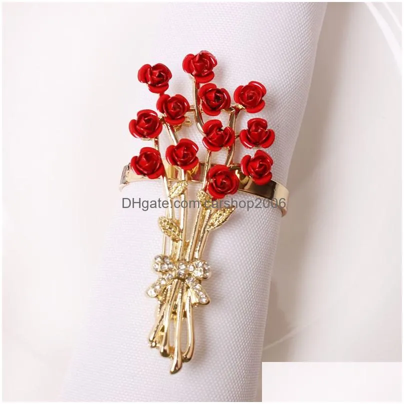 rose flower napkin ring valentines day restaurant table decoration romantic napkin buckle