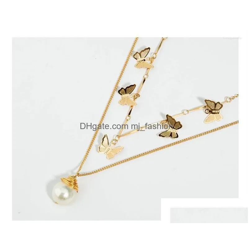 pendant necklaces natural freshwater pearl necklace for women cool clavicle chain golden double butterfly fashion wedding