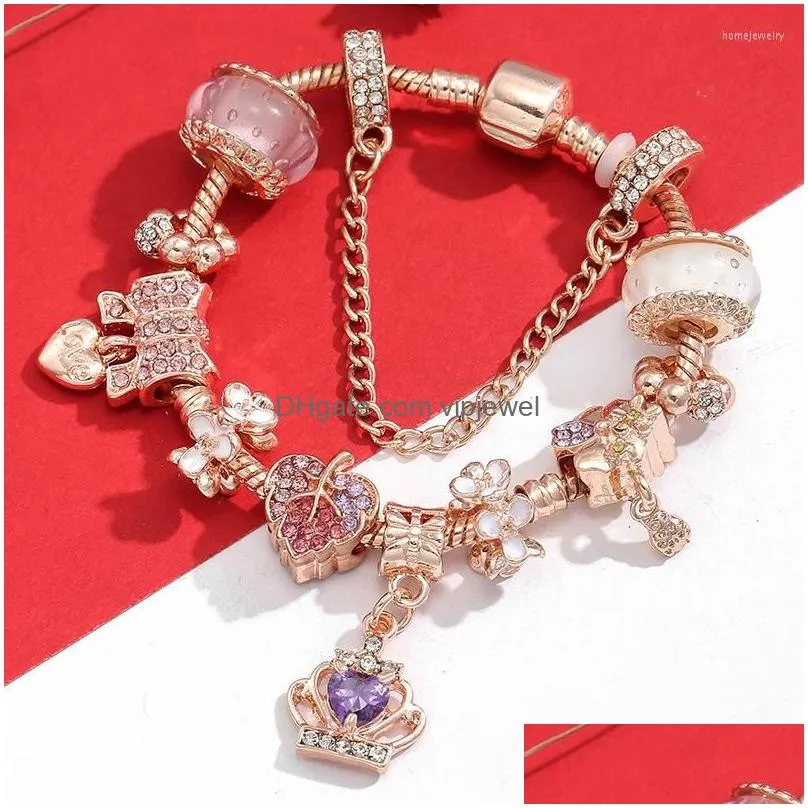 strand european and american s charm rose series princess crown pendant lady bracelet combination diy beaded jewelry