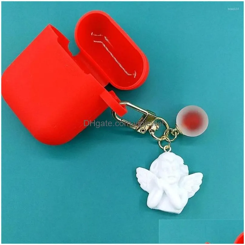 keychains cute vintage white angel keychain for women girls mini pearl heart jelly ball pendant gold color keyring bag car key charms