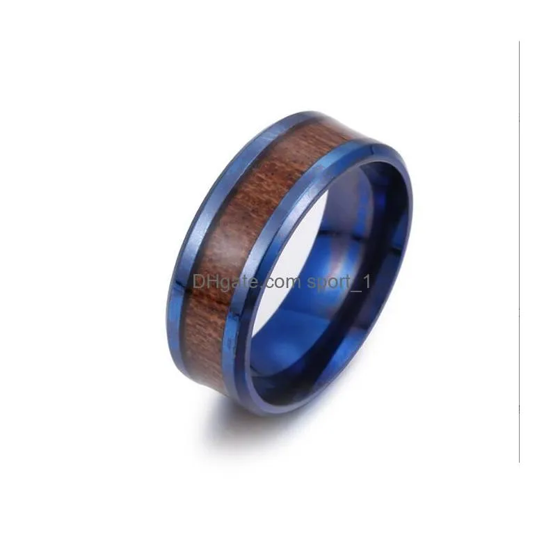 8mm stainless steel wood pattern classic wedding band ring for men women fashion jewelry