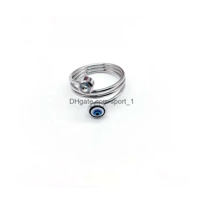 stainless steel blue evil eye finger band rings for women gift turkish lucky eye open ring