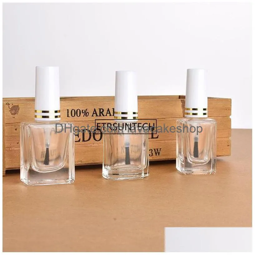 100pcs 15ml clear glass empty nail polish bottle with a lid brush nail glass bottles with brush empty cosmetic containers f35721