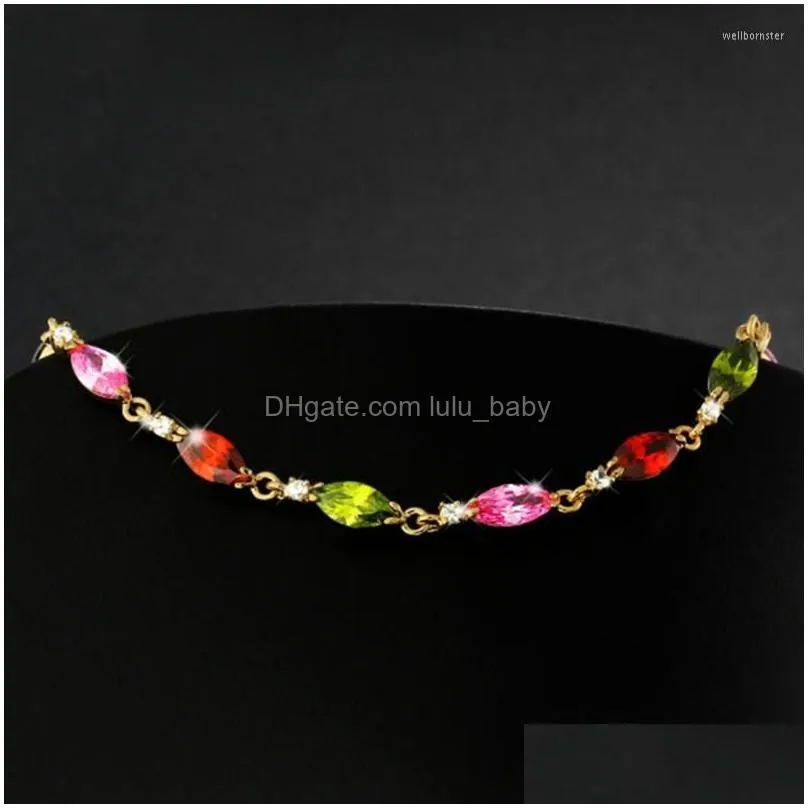 link bracelets drop chain yellow gold filled womens colorful bracelet 18cm long gift