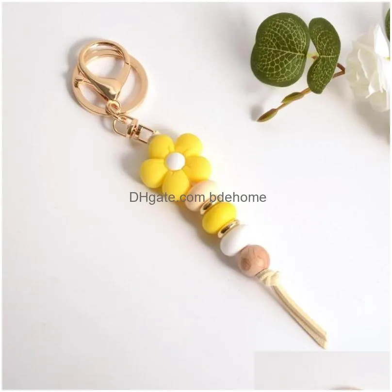 keychains flower beads tassel women silicon bead long cute daisy mothers day key chain bag pendant accessory gifts