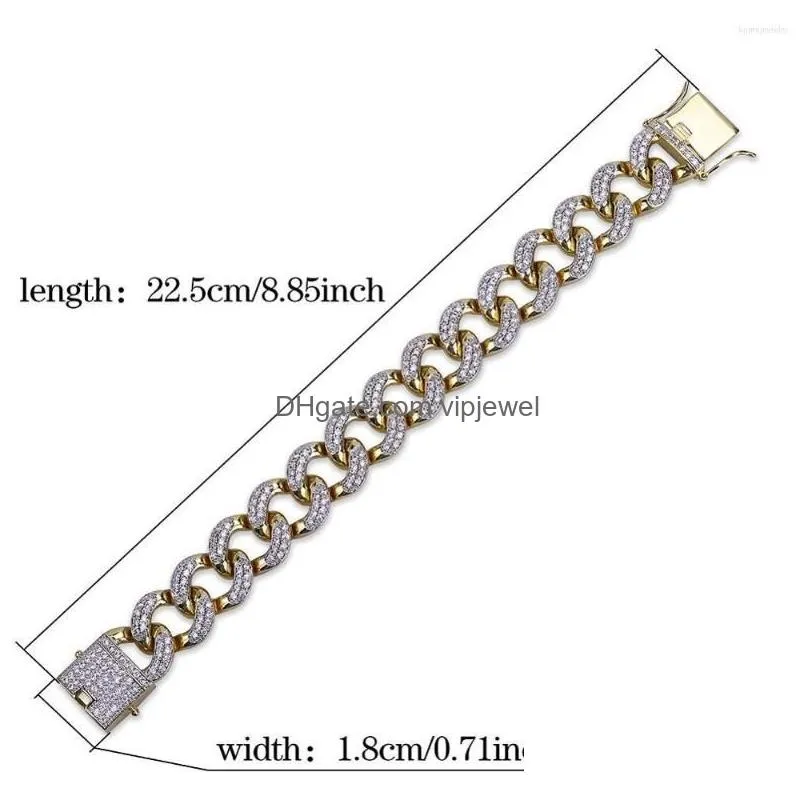 link bracelets 18mm width twisted chain mens cuban bracelet iced out bling cubic zirconia hip hopgold silver color