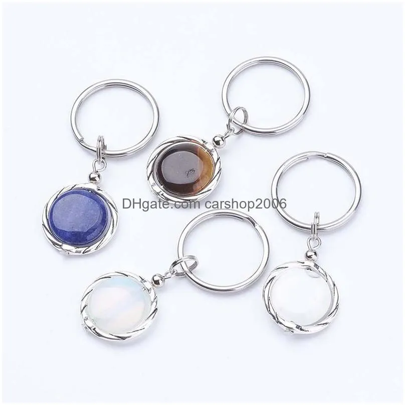 natural crystal stone keychains flip gem stainless steel keychain pendant fashion accessories keyring key chains