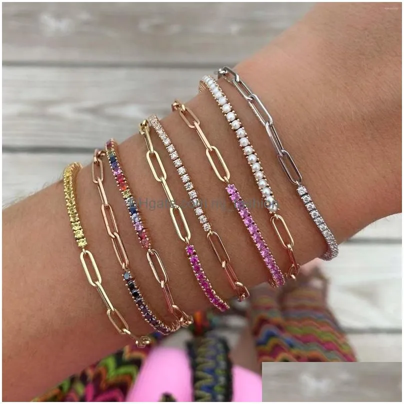 link bracelets uilz classic gold color ladies cubic zirconia tennis bracelet women girl fashion box chain jewelry bangles on hand