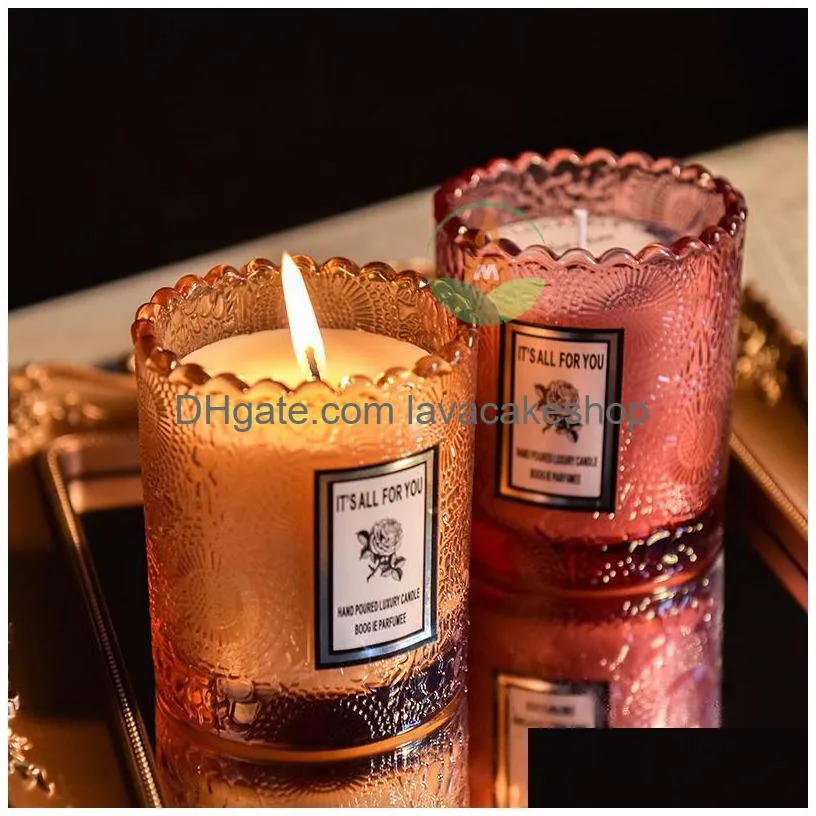 embossed glass cupscented candles smokeless handmade scented candle wedding favors birthday christmas gifts