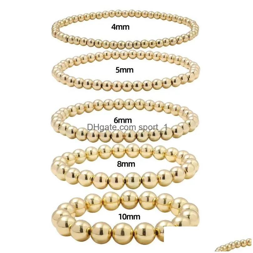 strand 6mm 8mm 10mm gold color beads bracelet for women trendy statement big round beaded handmade 3pcs/set fashion jewelry