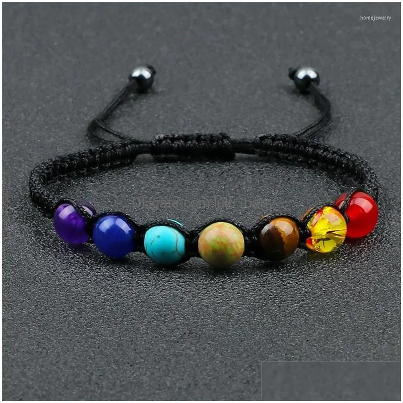 strand 7 chakras bracelet natural stone healing beads tibetan yoga handmade braided jewelry adjustable for man /woman