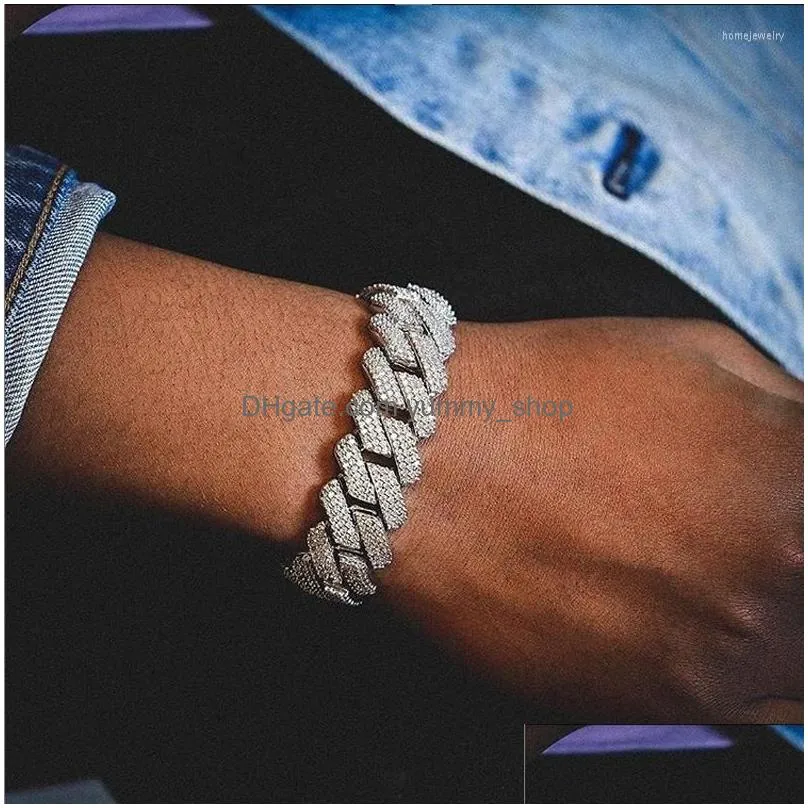 charm bracelets summer fashion hip hop  cuban chain 19mm wide bracelet with cz heavy for women men wholesale punk style jewelry