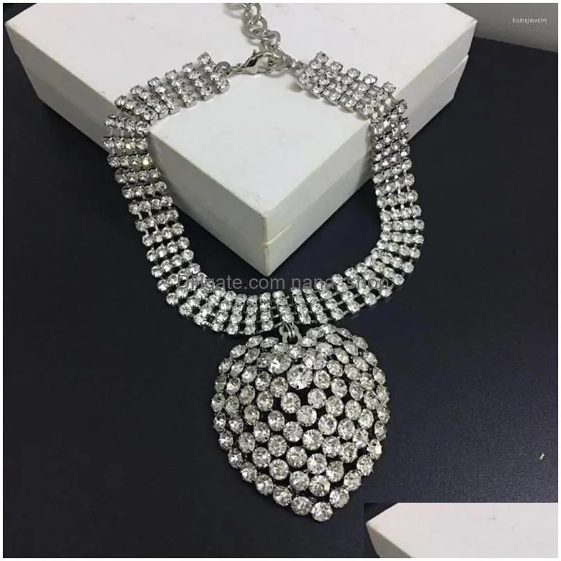 pendant necklaces exaggerated rhinestone big heartshaped choker necklace wedding jewelry for women crystal multiple rows collar