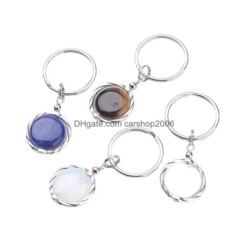 natural crystal stone keychains flip gem stainless steel keychain pendant fashion accessories keyring key chains