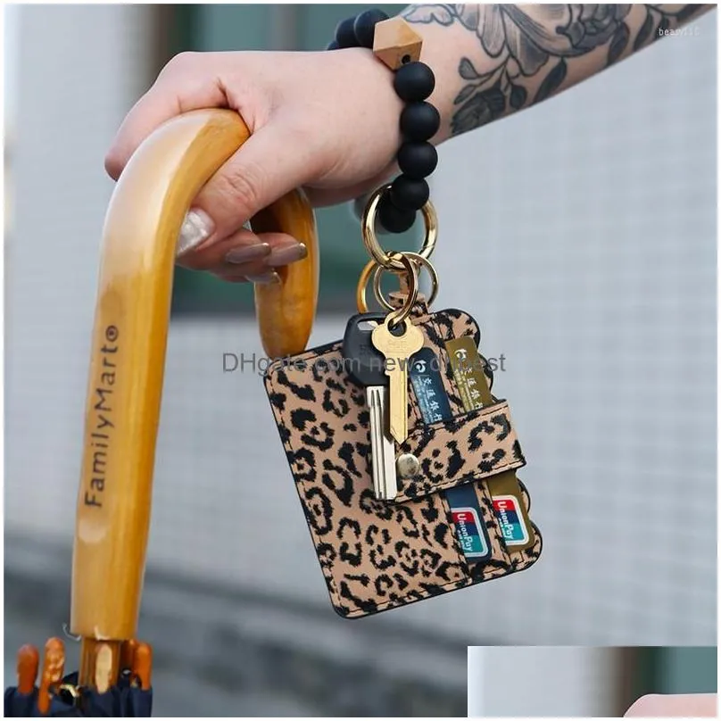 keychains 8.5 10.5 24cm 85g key ring id card holder for women with silicone beaded bangle chain wallet/ keychain wristlet j3f