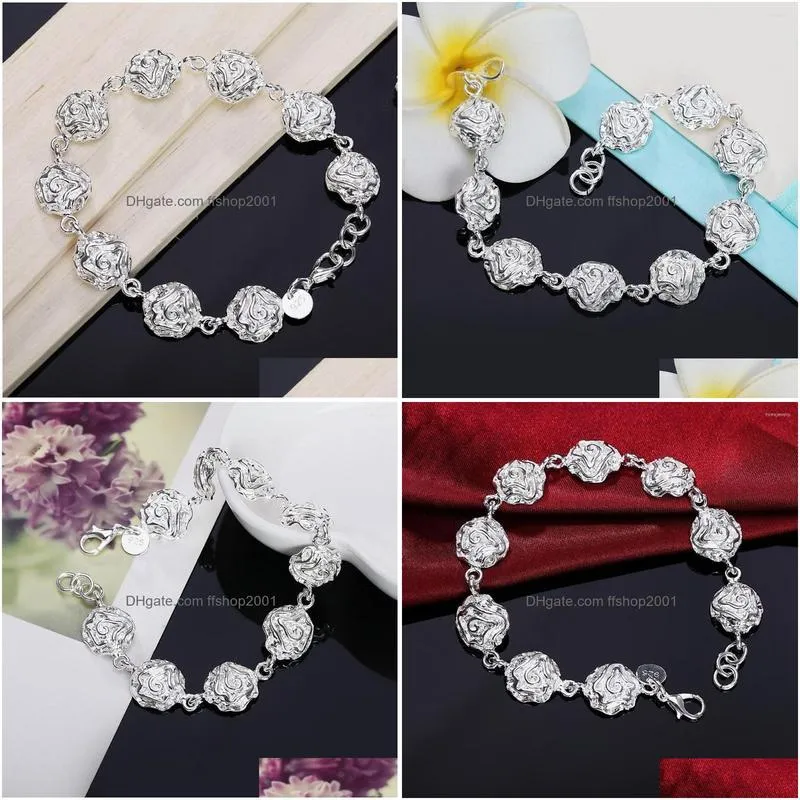 link bracelets rose flower chain 925 color silver for woman classic wedding party christmas gift fashion fine jewelry