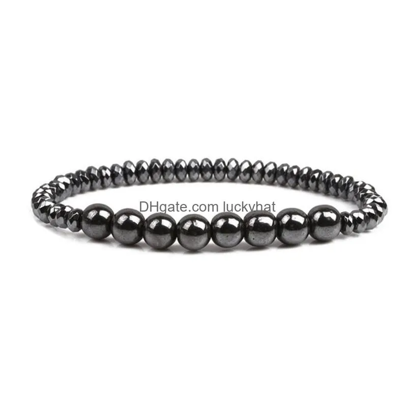 strand beaded strands weight loss magnetic therapy bracelet for men women black hematite stone beads stretch health care jewelry