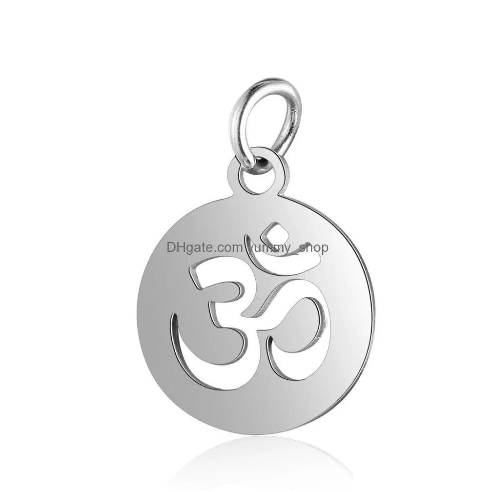 10pcs/lot 316l stainless steel charms silver color cut out om yoga lotus sun charms pendants for jewelry making diy handmade