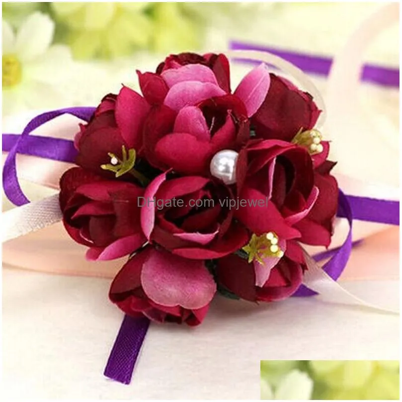 Charm Bracelets Wholesale 1 Pcs Delicate Wrist Cor Bracelet Bridesmaid Sisters Hand Flowers Wedding Party Bridal Prom Drop Delivery J Dhabw