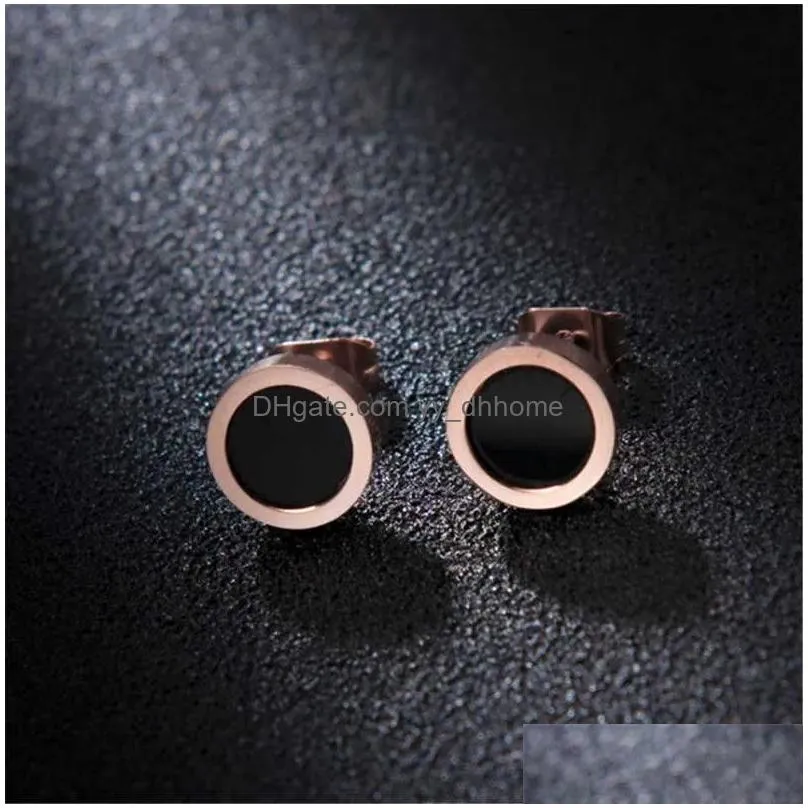 316l titanium steel jewelry set rose gold black enamel ring earrings necklace set