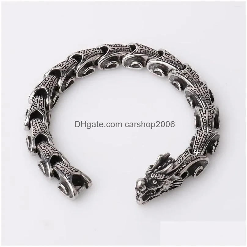 link bracelets vintage punk dragon bracelet for men stainless steel personality trendy head bangle fashion hip hop street jewelry