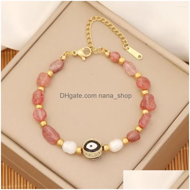 strand original handmade natural stone beaded bracelet for women 2023 trend stainless steel eye girls jewelry party gift