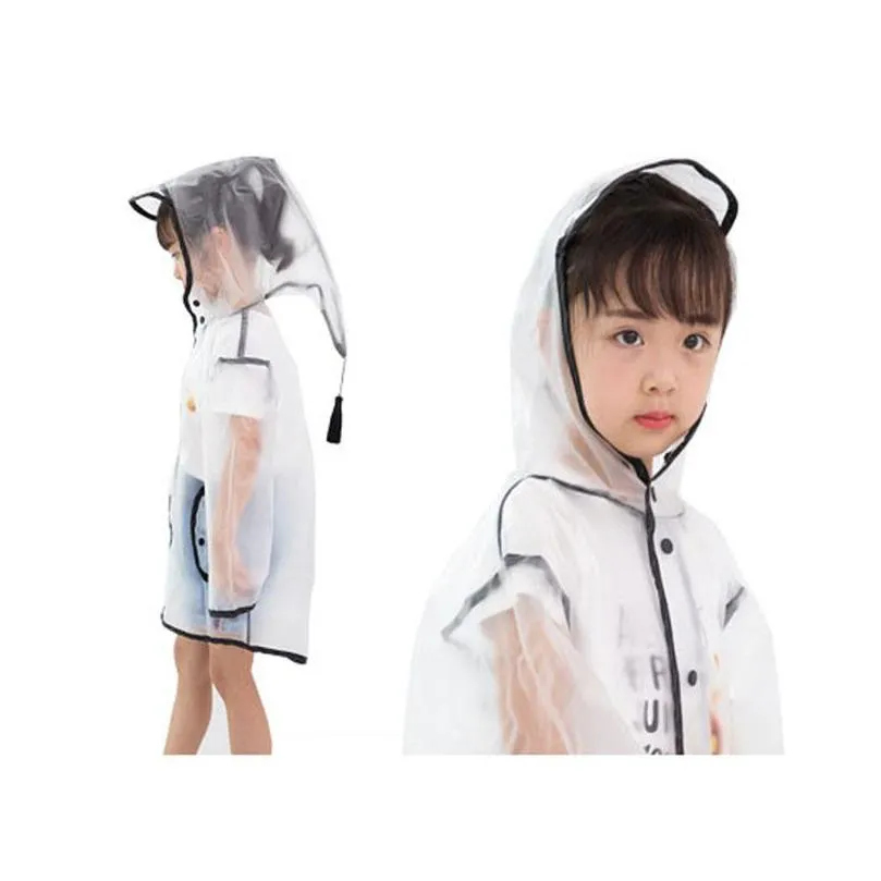  eva cute baby children transparent raincoat kindergarten elementary school students tassel big hood waterproof breathable hiking travel rain poncho