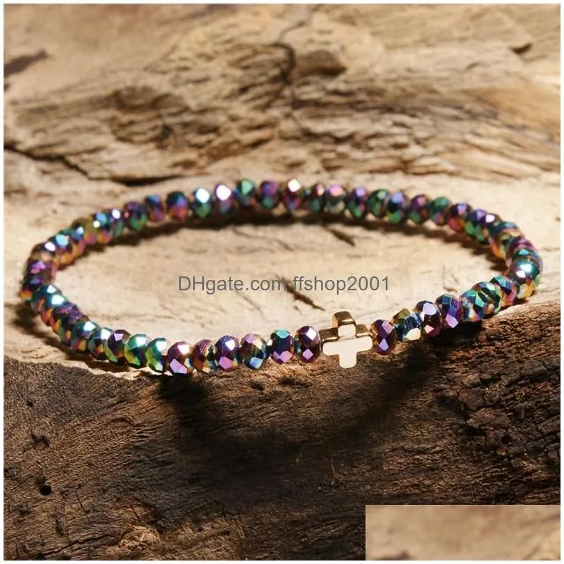 strand beaded strands boho thin style fashion chain jesus christian colorful beads bracelet women gold charm cross girls jewelry