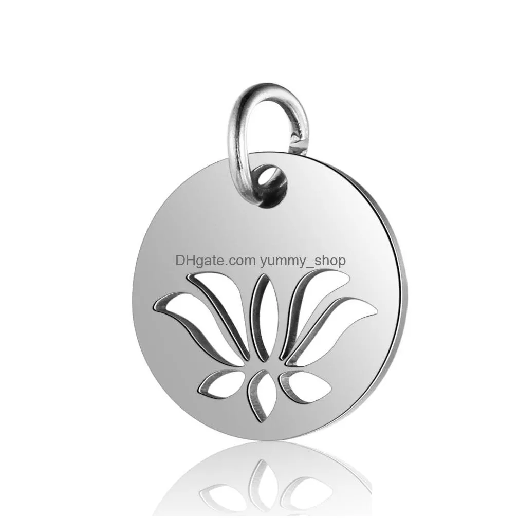 10pcs/lot 316l stainless steel charms silver color cut out om yoga lotus sun charms pendants for jewelry making diy handmade