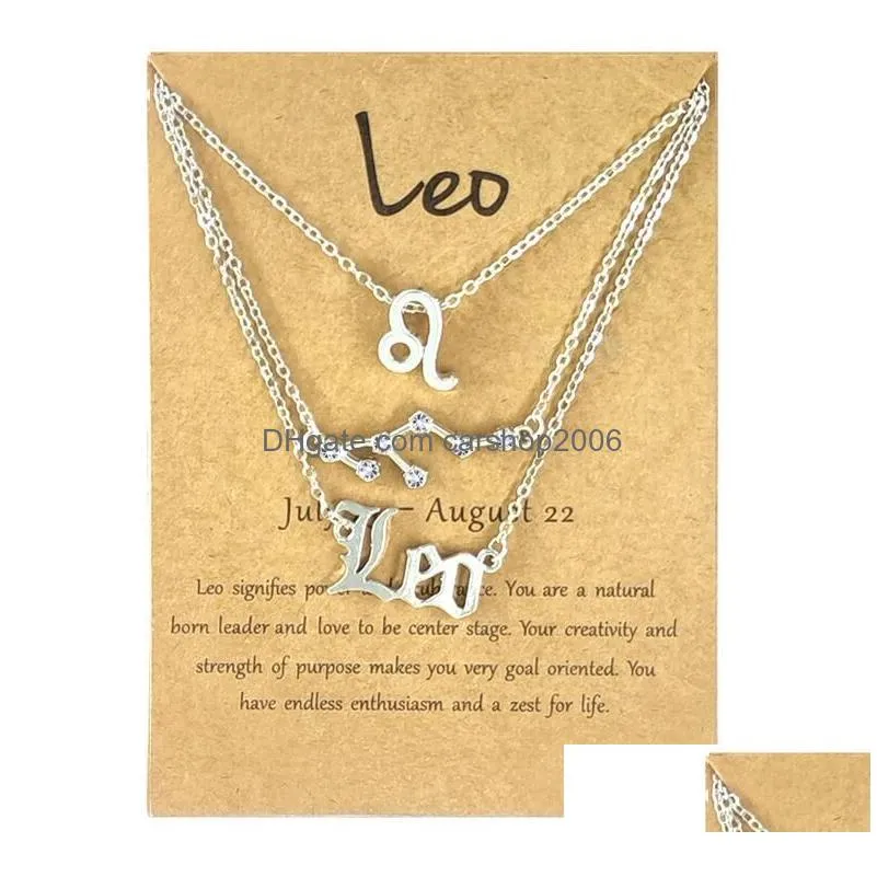 3pcs 12 constellation pendant necklace astrology horoscope old english zodiac sign necklaces jewellry with message card for women girls