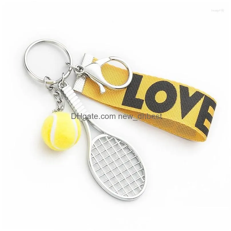 keychains mini simulation tennis key chain metal racket keychain webbing love lanyard hand rope bag pendant sport car jewelry